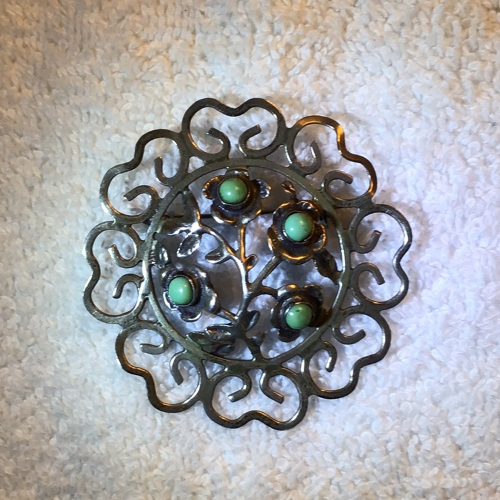 Antique Pin with four Mint Green Turquoise Stones